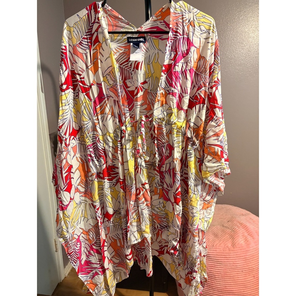 Lands End Multicolor Floral Cover/Cardigan,‎ Draw String Tie - One Size